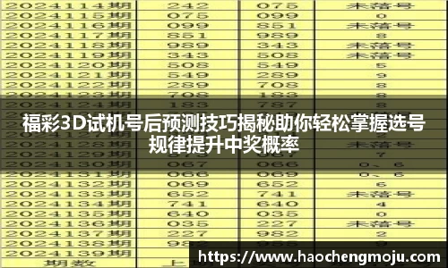 福彩3D试机号后预测技巧揭秘助你轻松掌握选号规律提升中奖概率